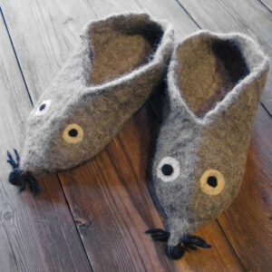 grey felt mouse slippers