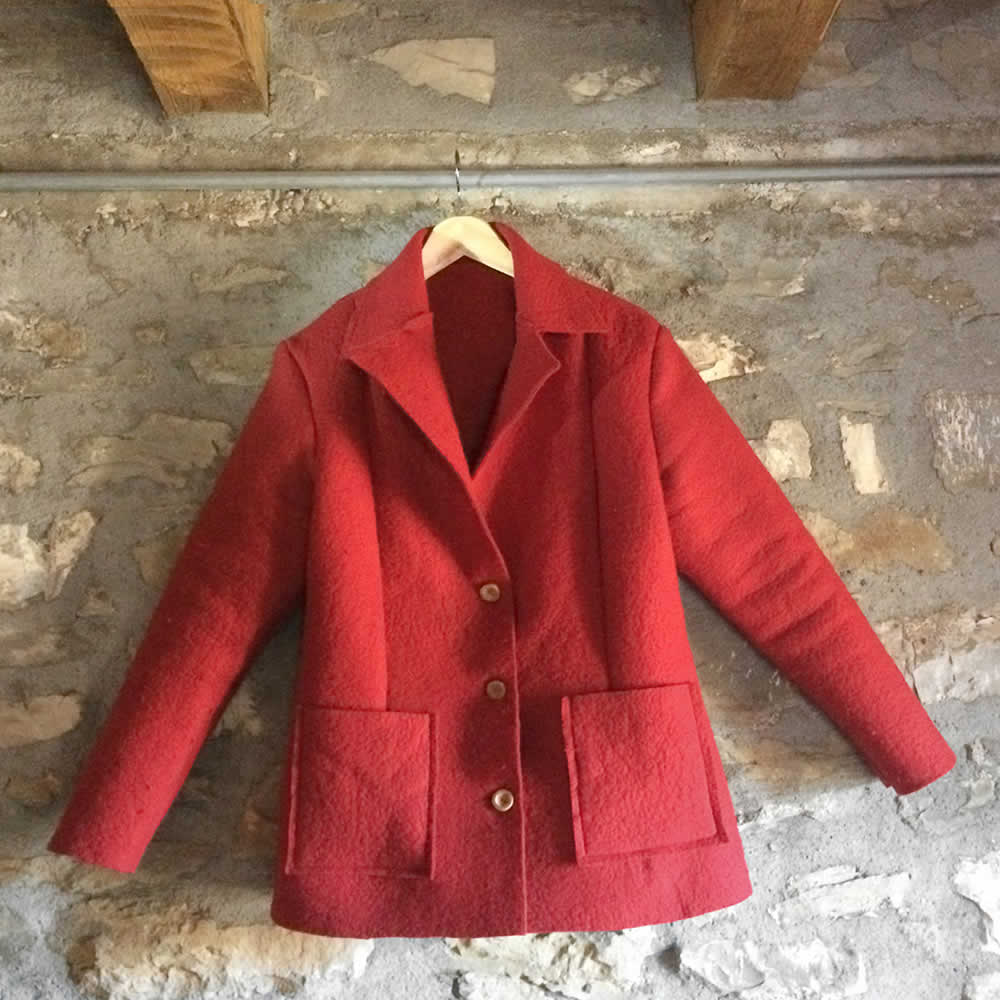 women's jacket in red handmade felt