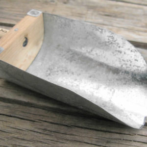 handmade scoop made from oak wood and reclaimed galvanized metal sheet